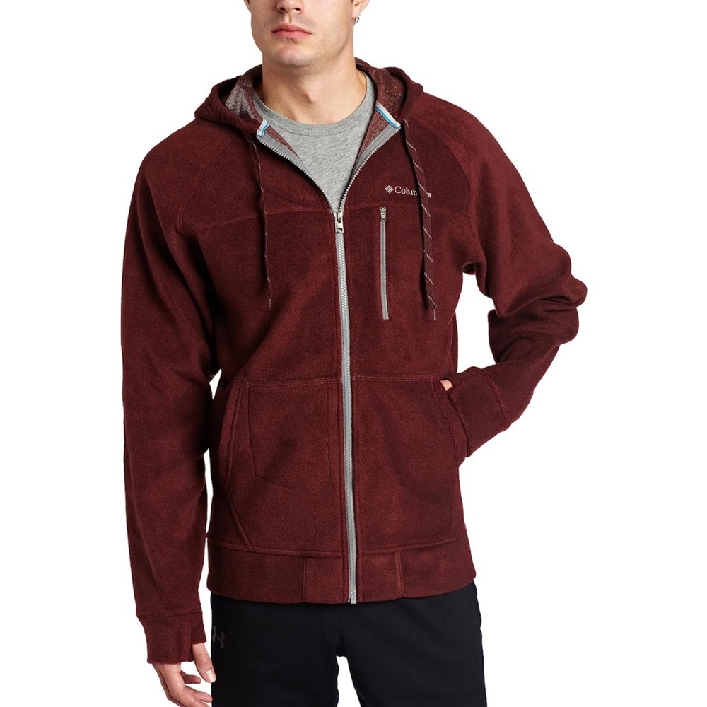 COLUMBIA sweatshirt thermo hoodie red burgundy fleece